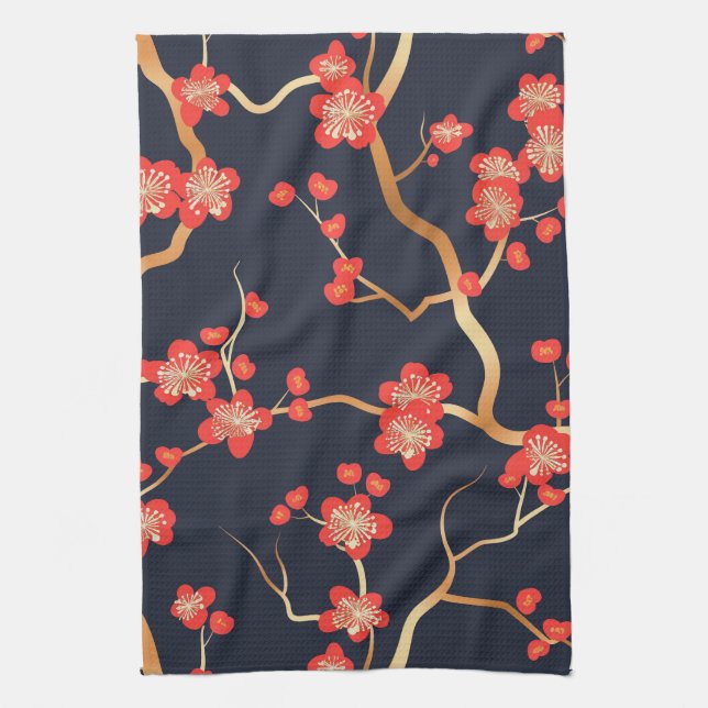 Elegantes Cherry Blossom Nahtloses Muster (3) Geschirrtuch (Vertikal)