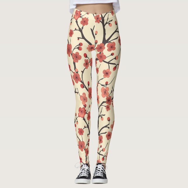 Elegantes Cherry Blossom Nahtloses Muster (4) Leggings (Vorderseite)