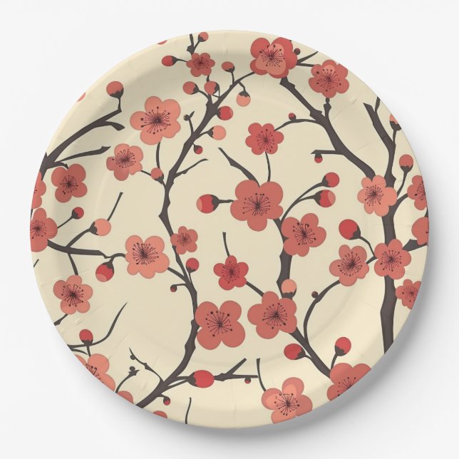 Elegantes Cherry Blossom Nahtloses Muster (4) Pappteller (Vorderseite)