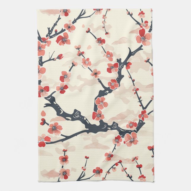 Elegantes Cherry Blossom Nahtloses Muster (5) Geschirrtuch (Vertikal)