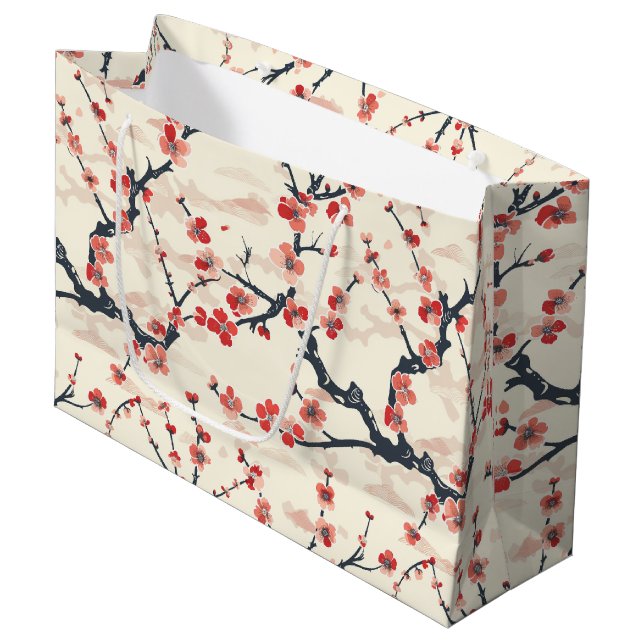 Elegantes Cherry Blossom Nahtloses Muster (5) Große Geschenktüte (Vorderseite Schrägansicht)