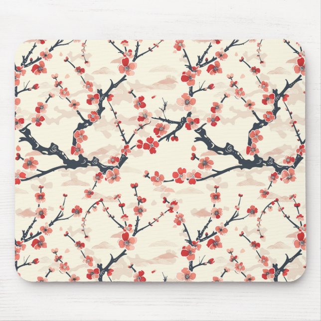 Elegantes Cherry Blossom Nahtloses Muster (5) Mousepad (Vorne)
