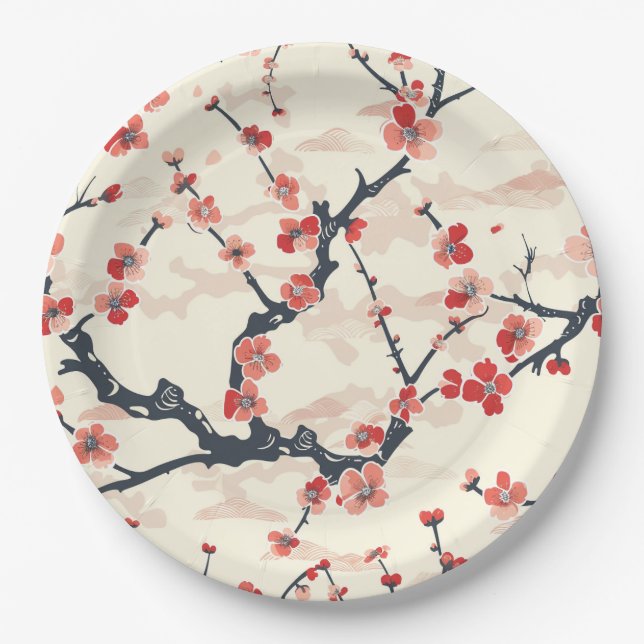 Elegantes Cherry Blossom Nahtloses Muster (5) Pappteller (Vorderseite)