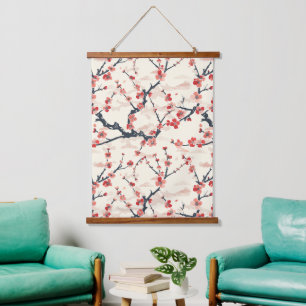 Elegantes Cherry Blossom Nahtloses Muster (5) Wandteppich Mit Holzrahmen