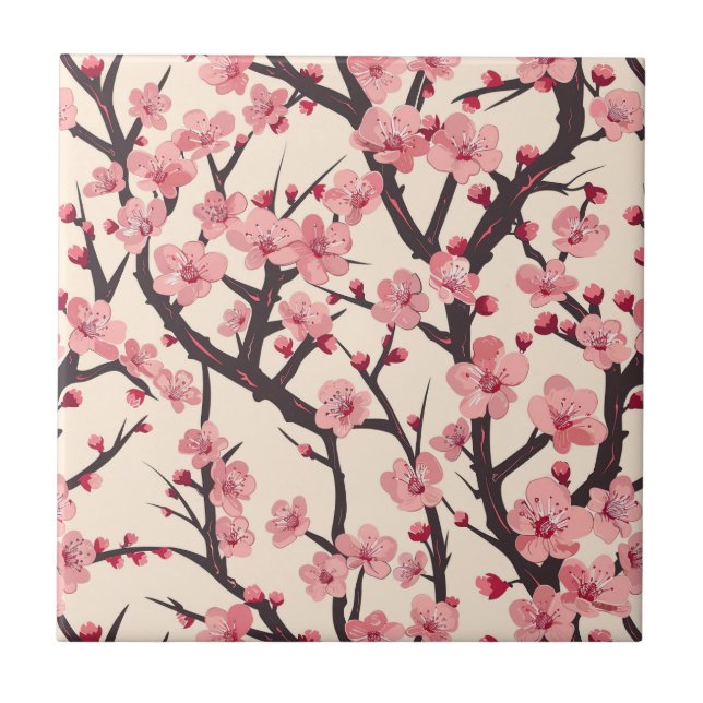 Elegantes Cherry Blossom Nahtloses Muster (6) Fliese (Vorderseite)