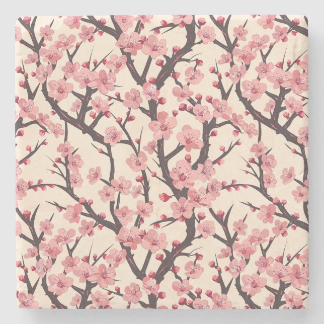 Elegantes Cherry Blossom Nahtloses Muster (6) Steinuntersetzer (Vorderseite)