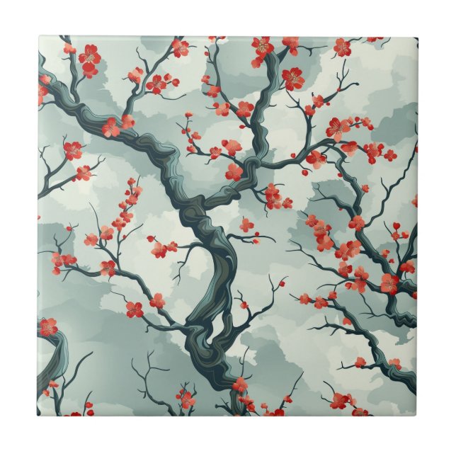 Elegantes Cherry Blossom Nahtloses Muster (7) Fliese (Vorderseite)