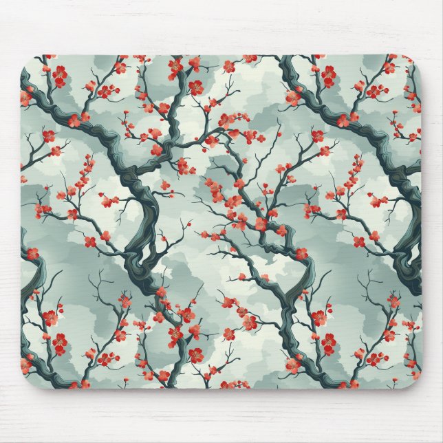 Elegantes Cherry Blossom Nahtloses Muster (7) Mousepad (Vorne)