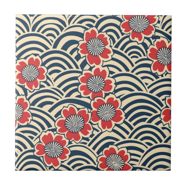 Elegantes Cherry Blossom Nahtloses Muster (8) Fliese (Vorderseite)