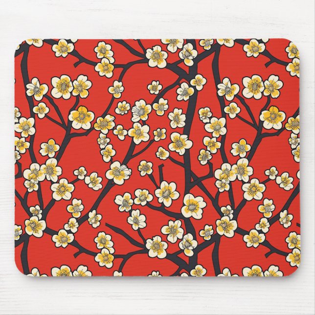 Elegantes Cherry Blossom Nahtloses Muster (9) Mousepad (Vorne)