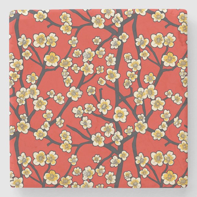 Elegantes Cherry Blossom Nahtloses Muster (9) Steinuntersetzer (Vorderseite)