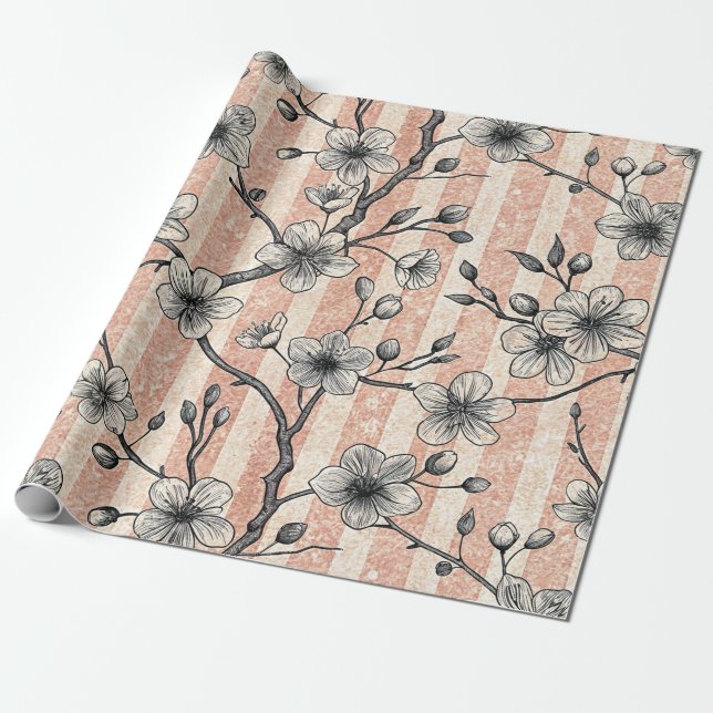 Elegantes Cherry Blossom Sakura - Rosa & Weiß Geschenkpapier (Ungerollt)