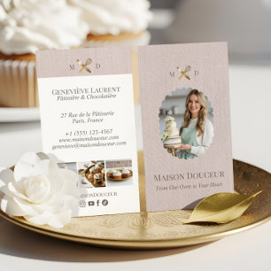 Elegantes, chic Bakery-Foto mit rosa Leinen und go Visitenkarte
