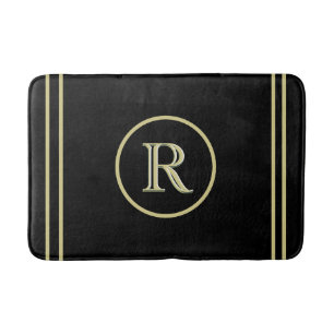 Elegantes Chic Black and Gold Custom Monogram   Badematte