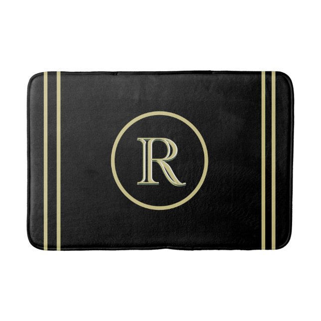 Elegantes Chic Black and Gold Custom Monogram Badematte (Vorderseite)