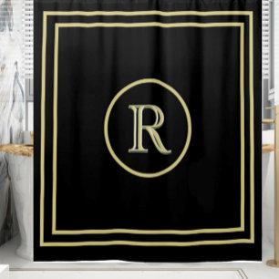 Elegantes Chic Black and Gold Custom Monogram Duschvorhang