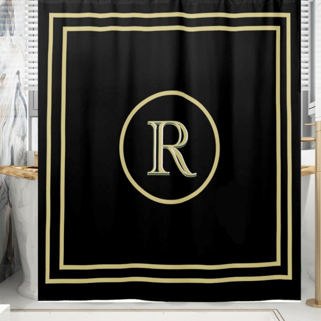 Elegantes Chic Black and Gold Custom Monogram Duschvorhang (Von Creator hochgeladen)