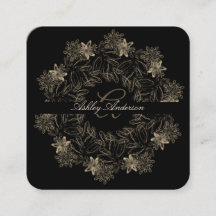 Elegantes Chic Black and Gold Floral Script Monogr