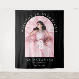 Elegantes Chic Black Classica Quinceñera Foto Wandteppich