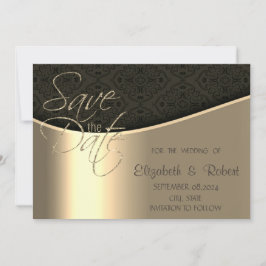 Elegantes Chic Black Damask Gold Save the Date