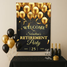 Elegantes Chic Black Gold Balloons Retirement Part
