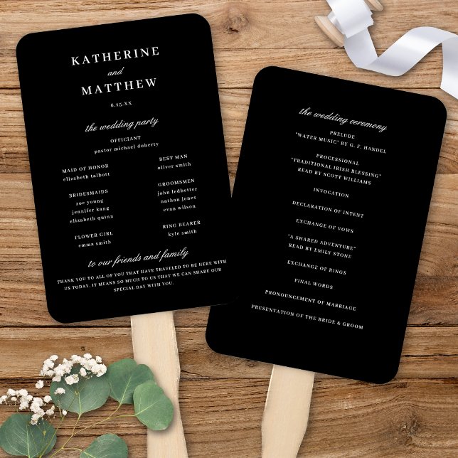 Elegantes Chic Black Wedding Ceremony Programm Fächer (Elegant Chic Black & White Wedding Ceremony Program Hand Fan)