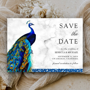 Elegantes Chic Blau Pfau Indische Hochzeit Save The Date