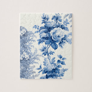 Elegantes Chic Blau Rosen und Farne Puzzle