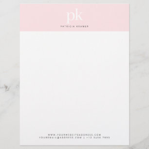Elegantes Chic Blush Pink Minimalistisch Monogram  Briefbogen