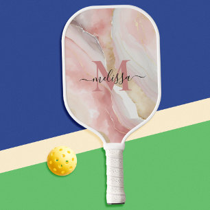 Elegantes Chic Blush Pink Monogramm Pickleball Schläger
