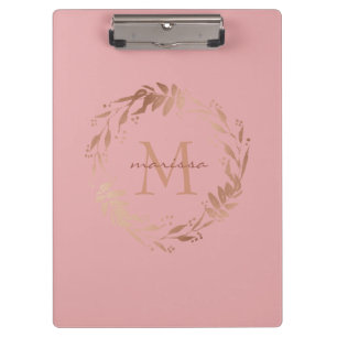 Elegantes Chic Blush Pink Rose Gold Monogramm Klemmbrett