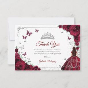Elegantes Chic Burgunder-Rosen Silber Quinceanera Dankeskarte