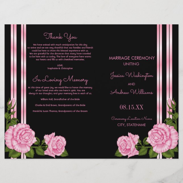 Elegantes Chic Corner Rose Bouquet Hochzeitsprogra (Vorderseite)