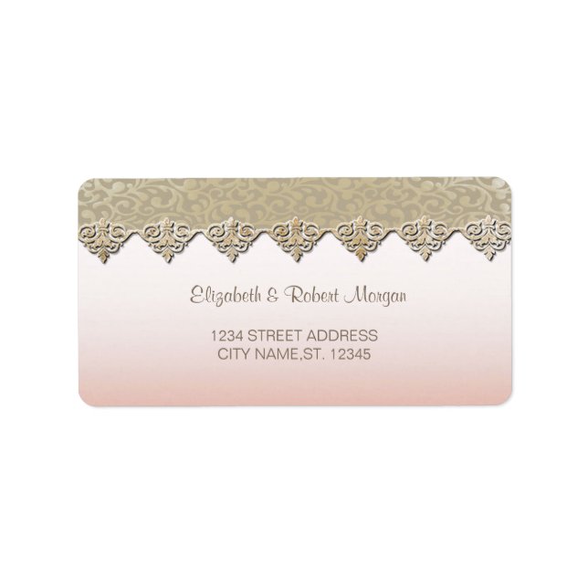 Elegantes Chic Damask Hochzeitslabel Adressaufkleber (Vorne)