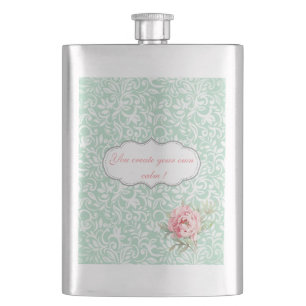 Elegantes Chic Damast, Rosen, Motivierende Botscha Flachmann