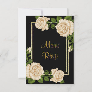 Elegantes Chic Ecke Elfenbeinrosen Hochzeitsmenü R RSVP Karte