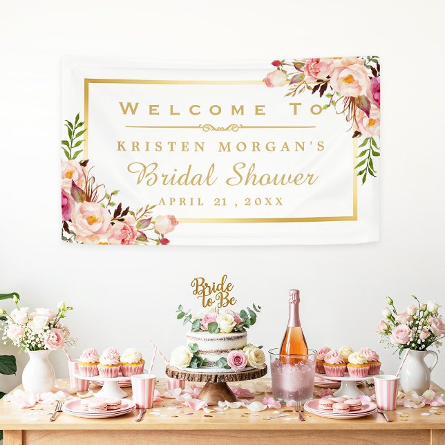 Elegantes Chic Floral Gold Frame Brautparty Banner (Von Creator hochgeladen)