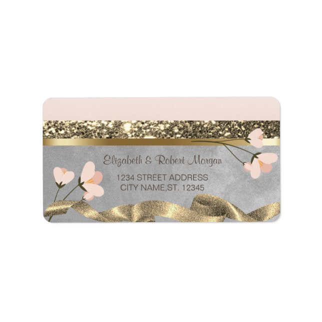 Elegantes Chic Floral Wedding Label Adressaufkleber (Vorne)