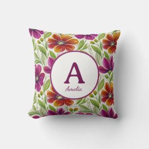Elegantes Chic Frühjahrs-Blumen-Monogramm Kissen