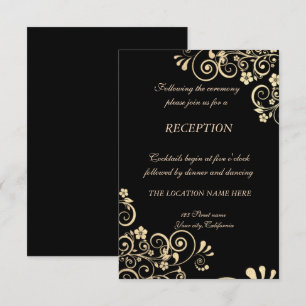 Elegantes Chic Gold Blumen Hochzeitsempfang Einladung