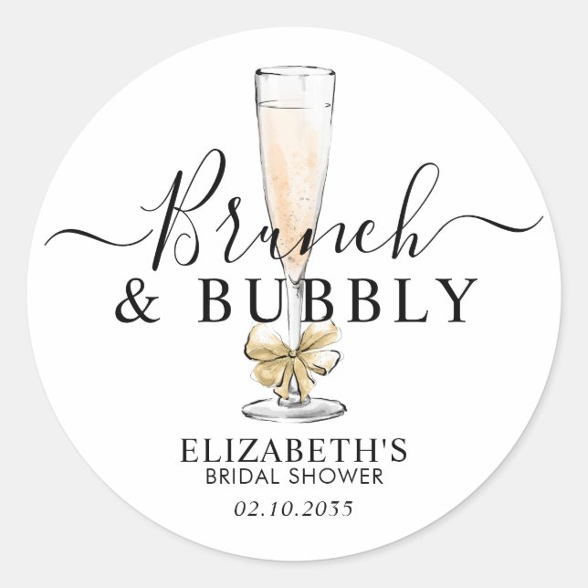Elegantes Chic Gold Brunch und Bubbly Brautparty Runder Aufkleber (Vorderseite)