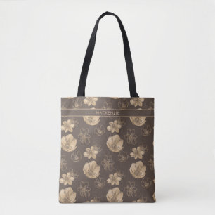 Elegantes Chic Gold Foil Blumenmuster Monogramm