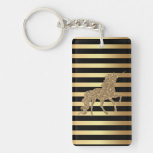 Elegantes Chic Gold Glitter Einhorn, Gold Gestreif Schlüsselanhänger