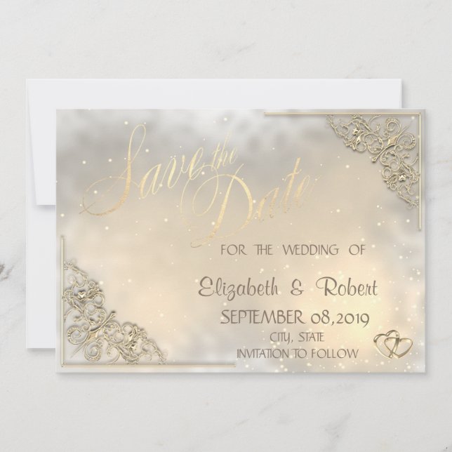 Elegantes Chic Gold Hearts, Rahmen Save the Date (Vorderseite)