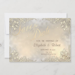 Elegantes Chic Gold Hearts, Spitzen-Rahmen Save th The Date