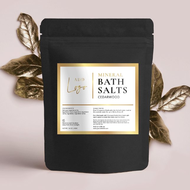 Elegantes Chic Gold Logo Wasserdichte Badesalzen L (Trendy and chic bath product label in white & gold - great for bath salts, bath dust and more)