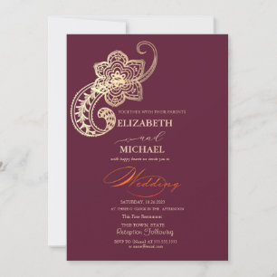 Elegantes Chic Gold Paisley Schrift Hochzeit Einladung