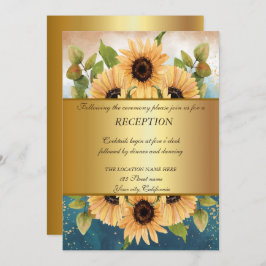 Elegantes Chic Gold, Sonnenblumen Hochzeitsempfang Einladung