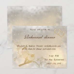 Elegantes Chic Goldene Herzen, Vögel Probedinner Einladung