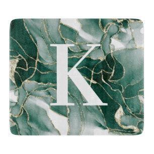 Elegantes Chic Green Gold Marmor Agate Monogram Schneidebrett